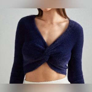 Aerie Navy Blue Fuzzy Crop Top